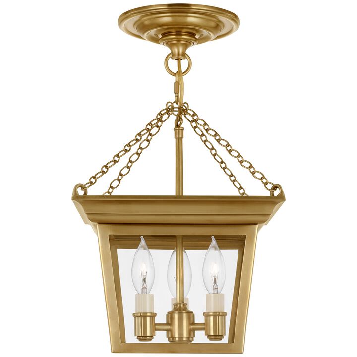 Cornice Semi-Flush Lantern in Antique Brass