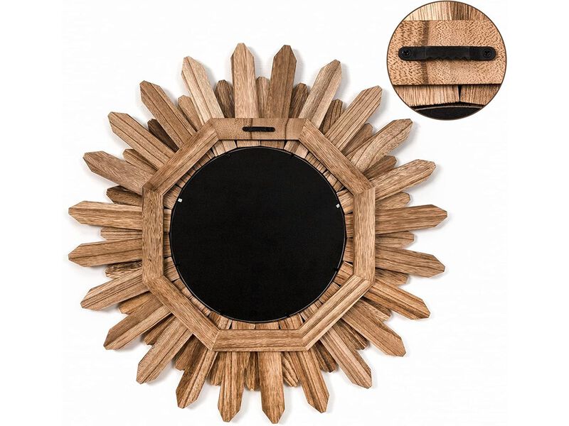 Honiway Mirror Wall Decor 21 inch Rustic Wood Boho Aesthetic Mirror