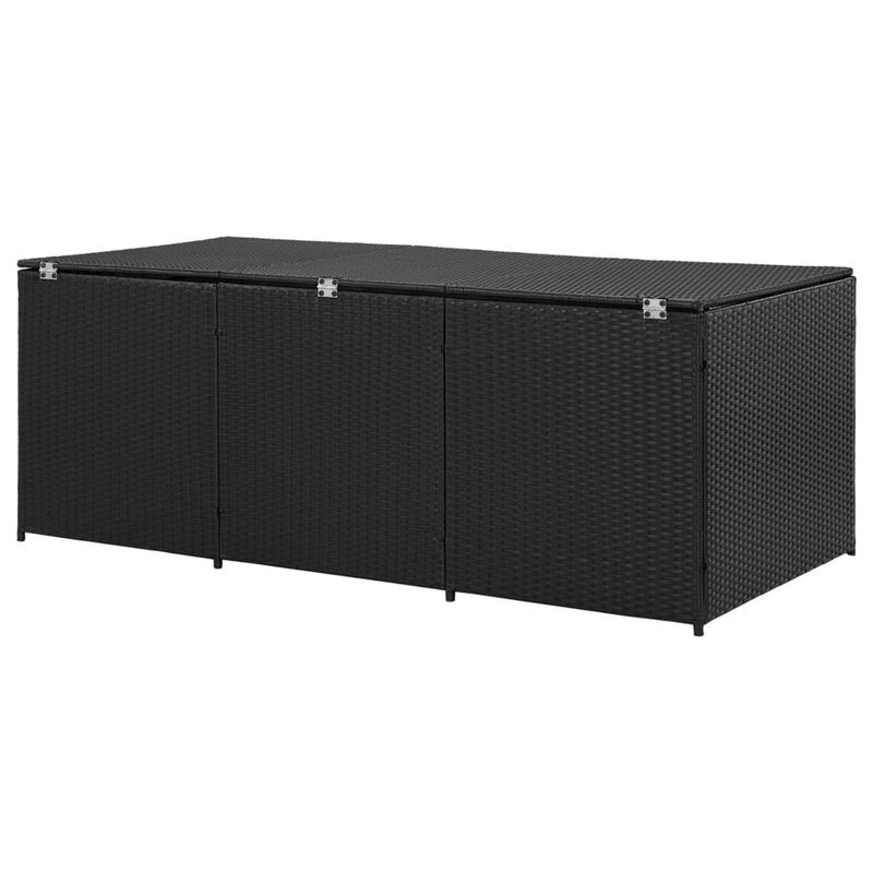 Outdoor Storage Box with Gas Lift, 71 Inch Rectangular, Black Rattan - Benzara