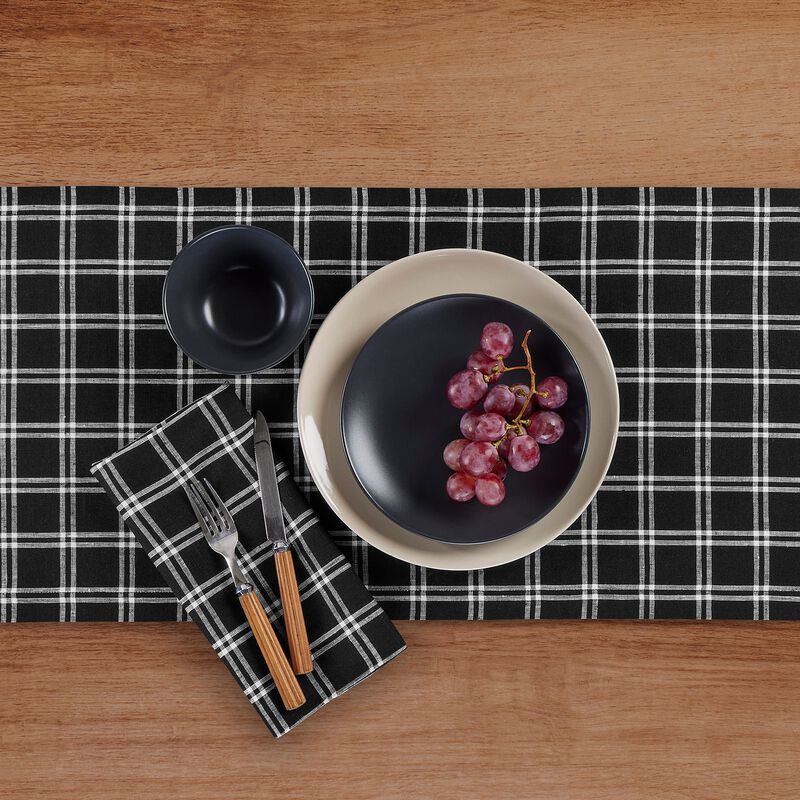 Solino Home 100% Pure Linen Black Table Runner | Marseille Plaid