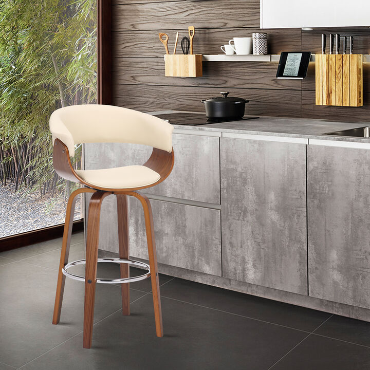 Julyssa  Counter Height Swivel Cream Faux Leather and Walnut Wood Bar Stool