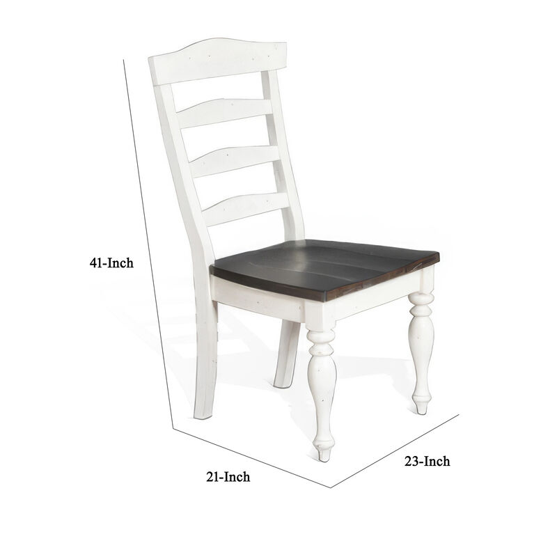 Orso Dining Chair, Ladderback Design, White and Dark Brown Mindi Wood - Benzara