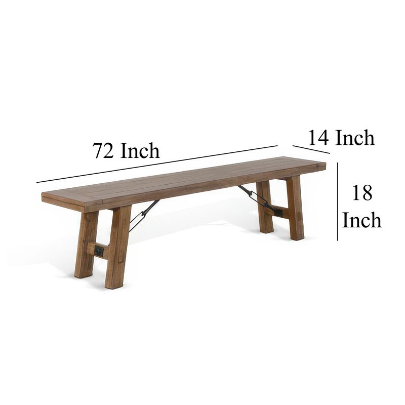 Yael Bench, 72 Inch Light Brown Mindi and Mahogany, Turnbuckle Accents - Benzara