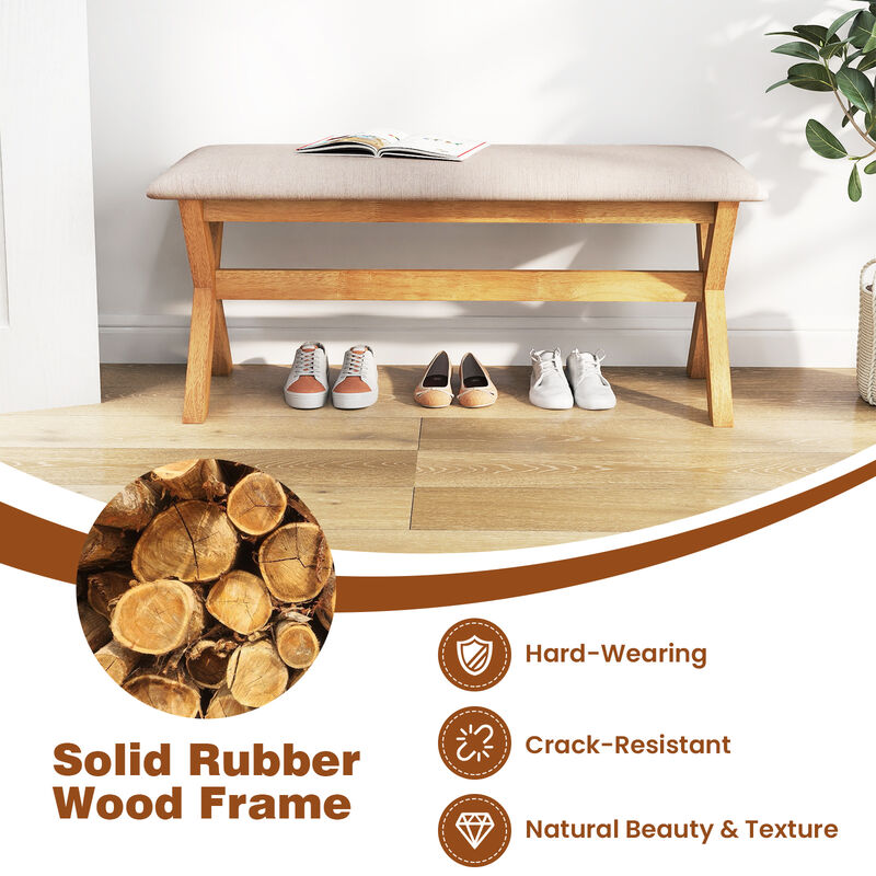 Upholstered Entryway Bench Rubber Wood Bench with Thick Padded Seat