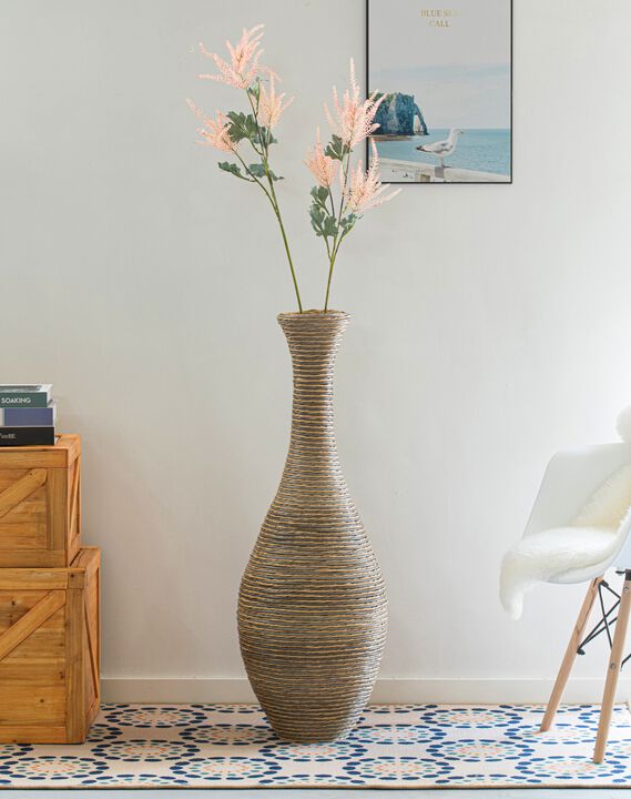 38-inch Tall Artificial Rattan Floor Vase in Elegant Beige - Statement Piece for Living Room Decor, Entryway, or Hallway - Versatile Home Accent for Dried or Silk Floral Arrangements