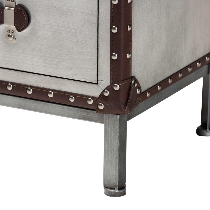 Baxton Studio Jacey Vintage Silver Metal 2 Drawer End Table