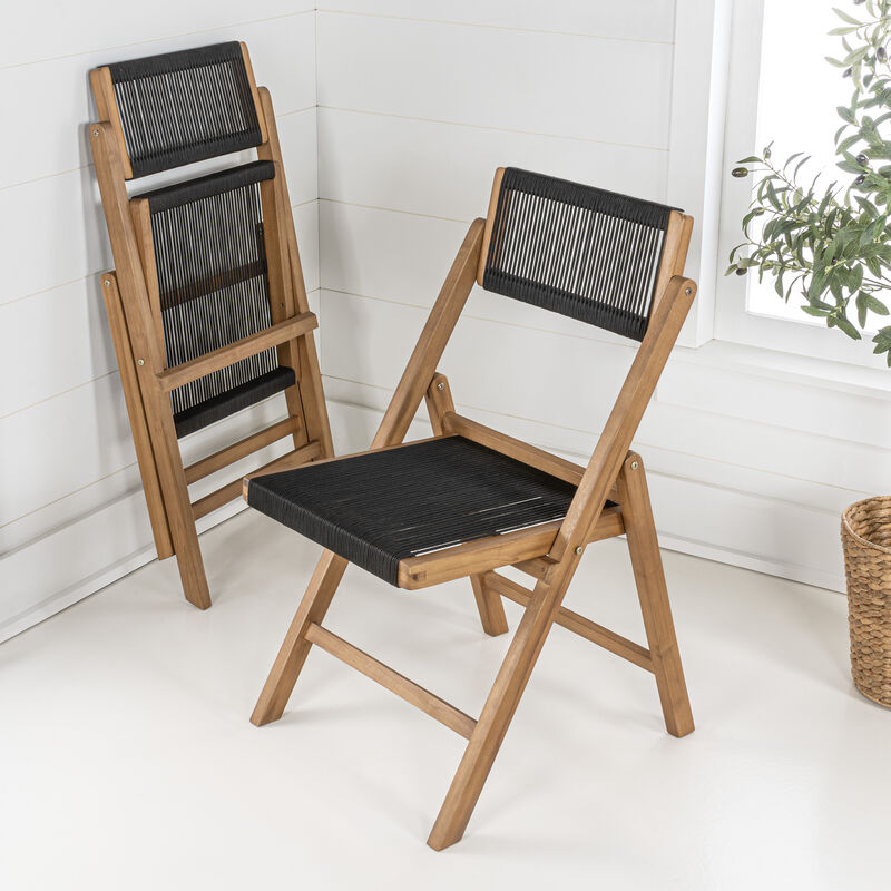 Olivier Coastal Modern Wood Roped Folding Chair with Adjustable Back