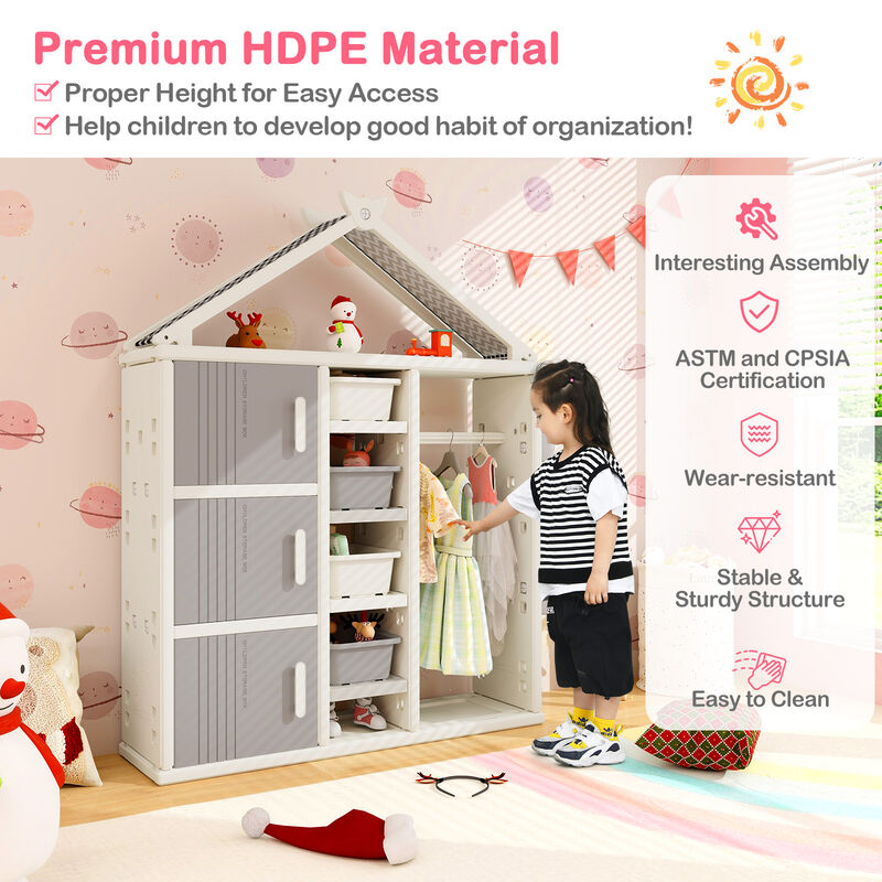 Kids Costume Storage Closet with Storage Bins and Shelves and Side Baskets for Kids Room
