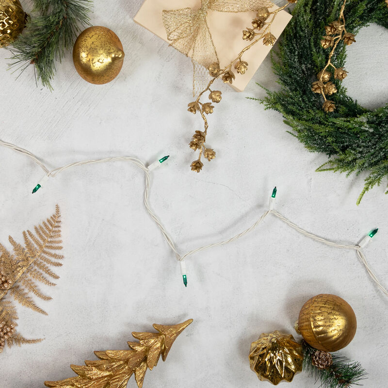 50 Count Teal Mini Christmas Light Set  24.5 ft White Wire