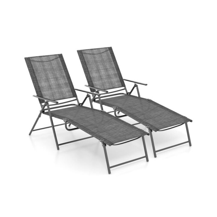 Hivvago 2 Piece Patio Folding Chaise Lounge Chairs Recliner with 6-Level Backrest