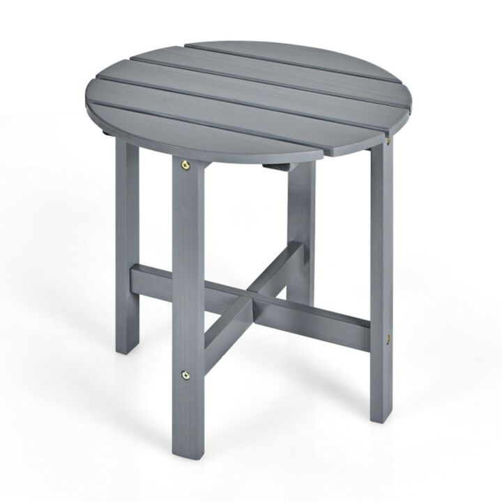 Hivvago 18 Inch Patio Round Side Wooden Slat End Coffee Table for Garden
