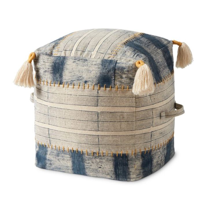 Poufs PF0009 Indigo / Ivory 18"W x 18"D x 18"H