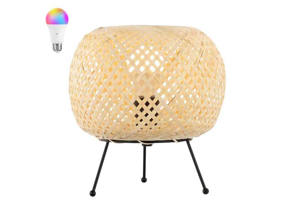 Palma Bohemian Rustic Iron/Rattan LED Mini Table Lamp with Smart Bulb