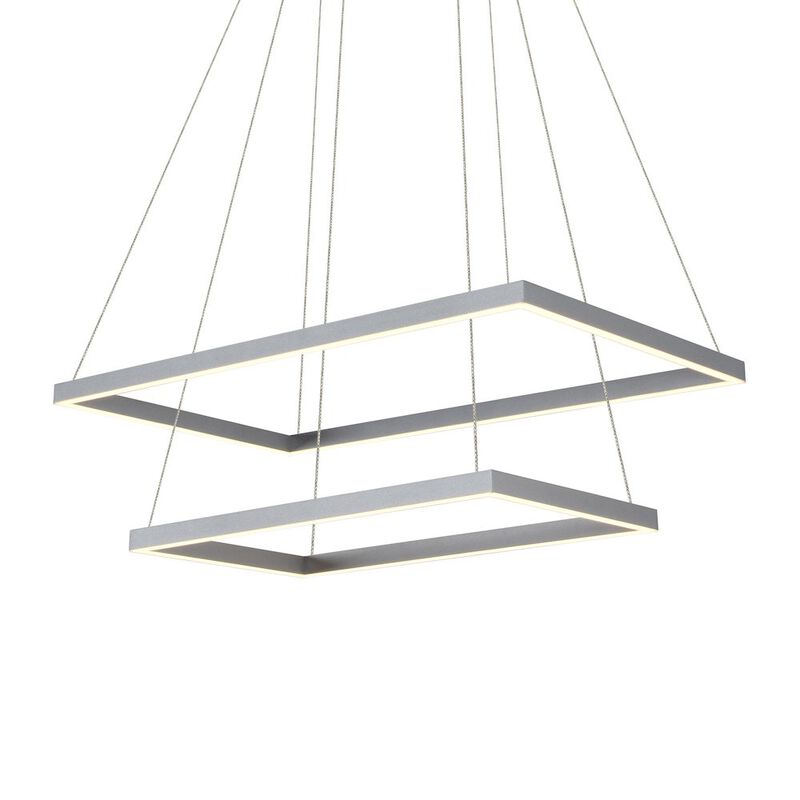 VONN Lighting Integrated LED Chandelier Height Adjustable Two-Tier Pendant Light in Silver