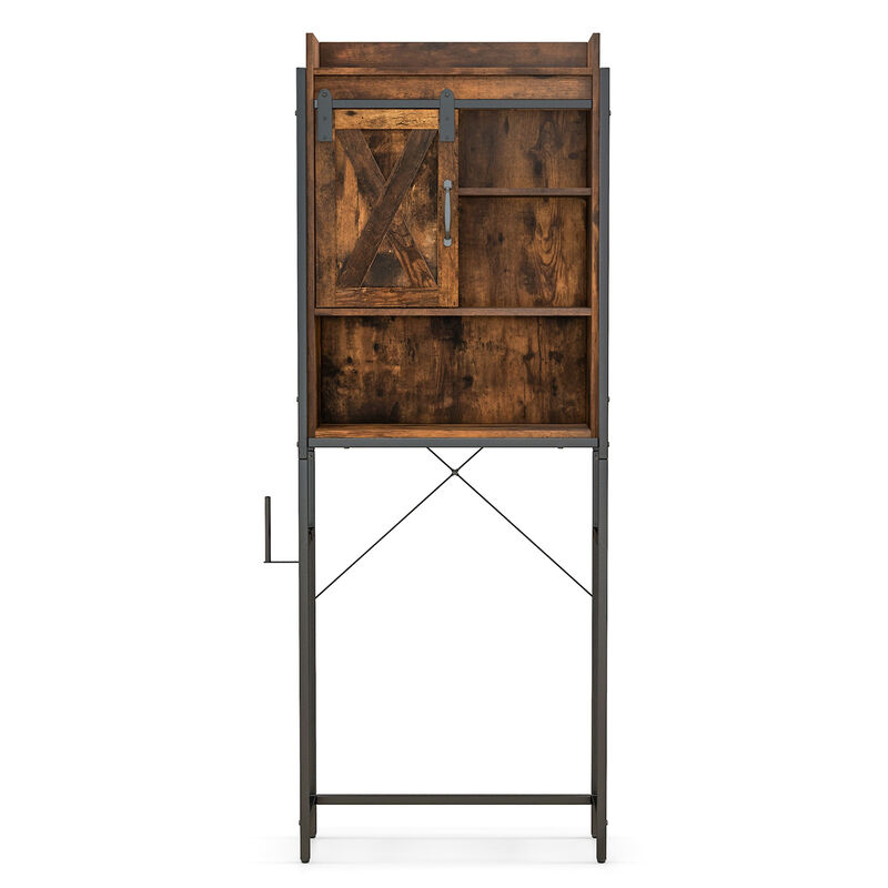 4-Tier Multifunctional Toilet Sorage Cabinet with Adjustable Shelf and Sliding Barn Door