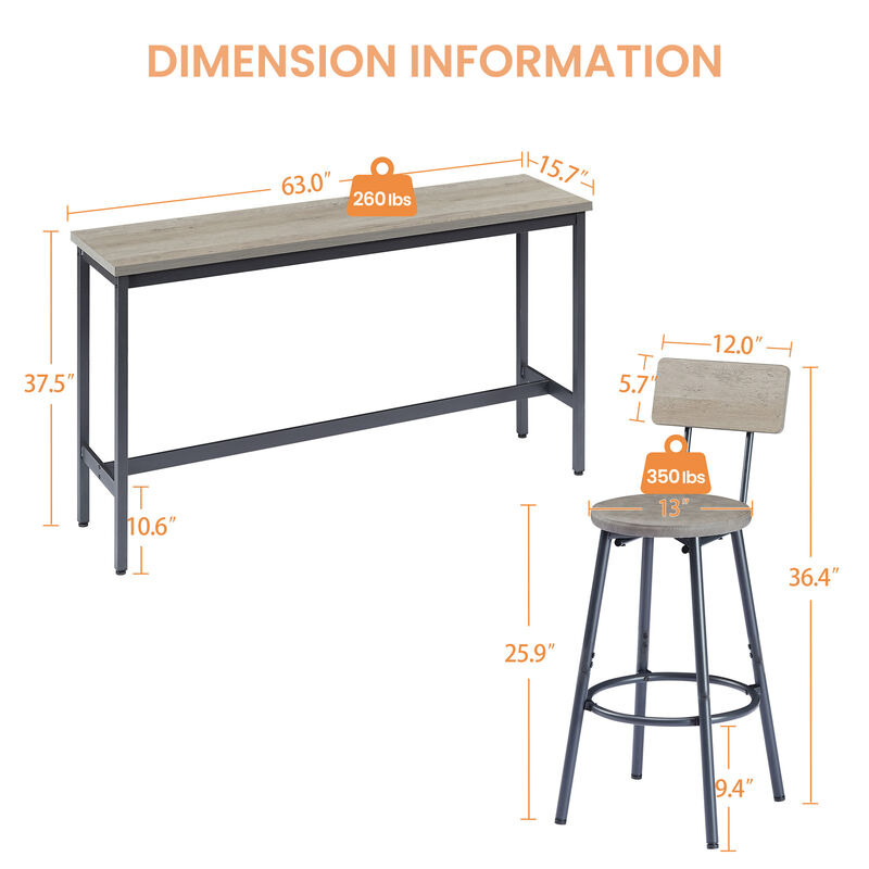 4-Piece Bar Table Set with PU Leather Stools, Industrial High Top Table for Breakfast & Dining