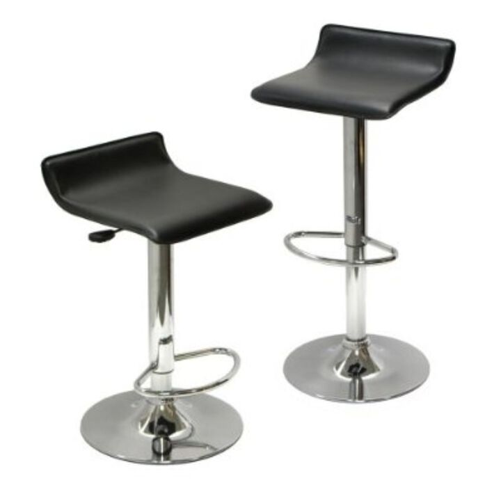 Hivvago Set of 2 Modern Air-Lift Adjustable Bar Stools with Black Seat