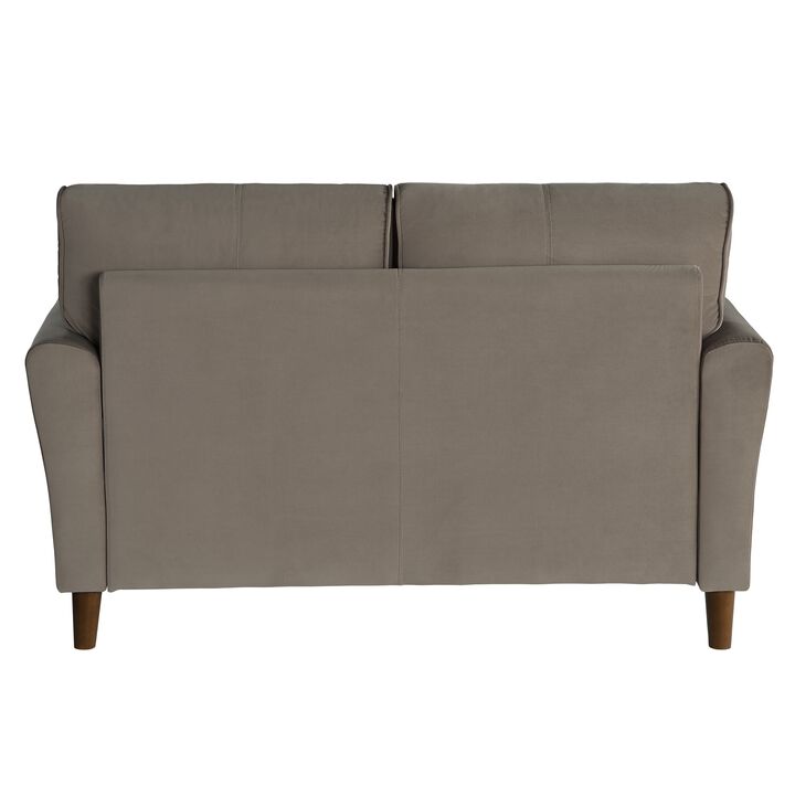 Sarah 57 Inch Loveseat, Brown Velvet, Tufted, Reversible Cushions, Wood - Benzara