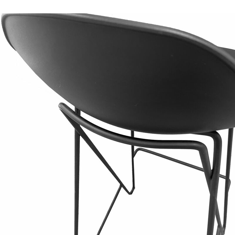 Bert 30 Inch Barstool Chair Set of 2, Low Back, Geometric Black Metal - Benzara