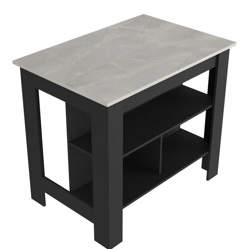 Kitchen Island Dozza, Kitchen, Black / Ibiza Marble Color Finish