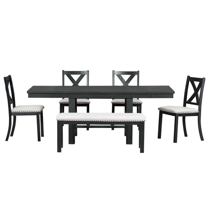 6-Piece Farmhouse Dining Set with Extendable Table