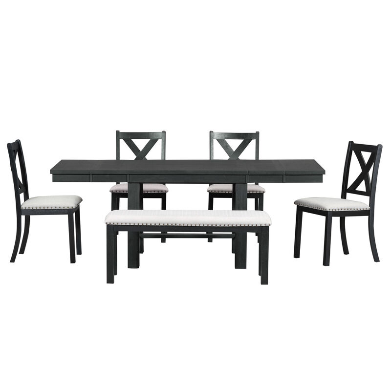6-Piece Farmhouse Dining Set with Extendable Table