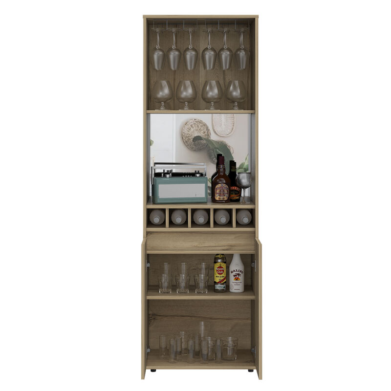 DEPOT E-SHOP Dallas Bar Double Door Cabinet, Five Built-in Wine Rack, Two Shelves, Two Interior Shelves, Light Oak