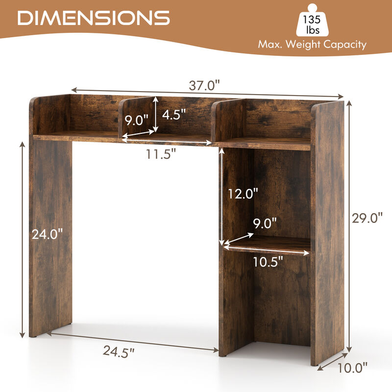 3-Tier Multipurpose Desk Bookshelf with 4 Shelves