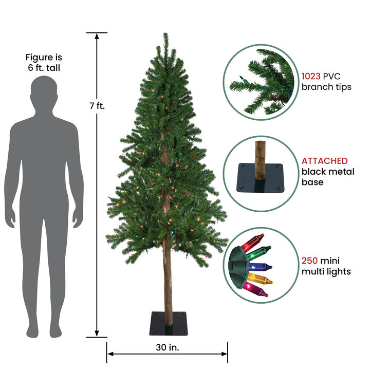 7' Pre-Lit Alpine Artificial Christmas Tree - Multi Lights