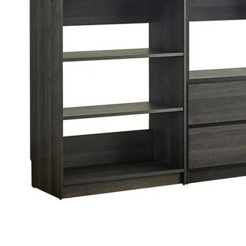 Dee Modular Closet System, 2 Clothing Racks, 6 Shelves, Dark Gray Wood - Benzara