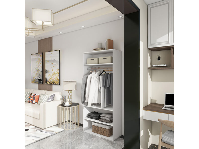 Morden Closet Organizer System with 3 Closet Shelves, Walk-in  Wooden Clothes Organizer, Armoire Wardrobe Closet System,White