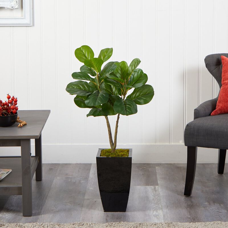 Hivvago 3 Feet Fiddle Leaf Fig Artificial Tree in Black Metal Planter