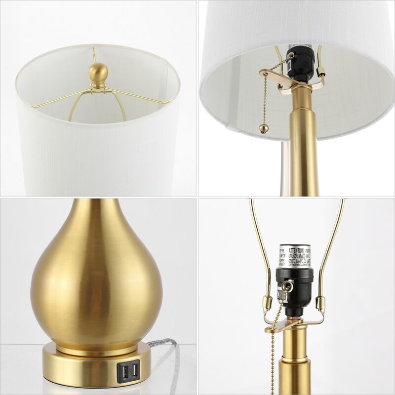 Tyler Modern Classic Gourd Iron LED Table Lamp with Pull Chain with Dual USB Charging Port (Set of 2)