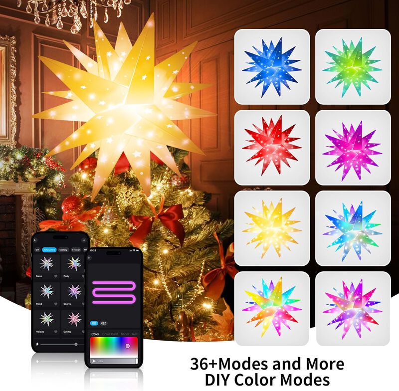 18" Star Tree Topper Lighted-72 LED Foldable Christmas Star Tree