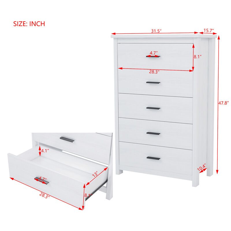 Merax Retro American Country Style Wooden Dresser with 5 Drawers