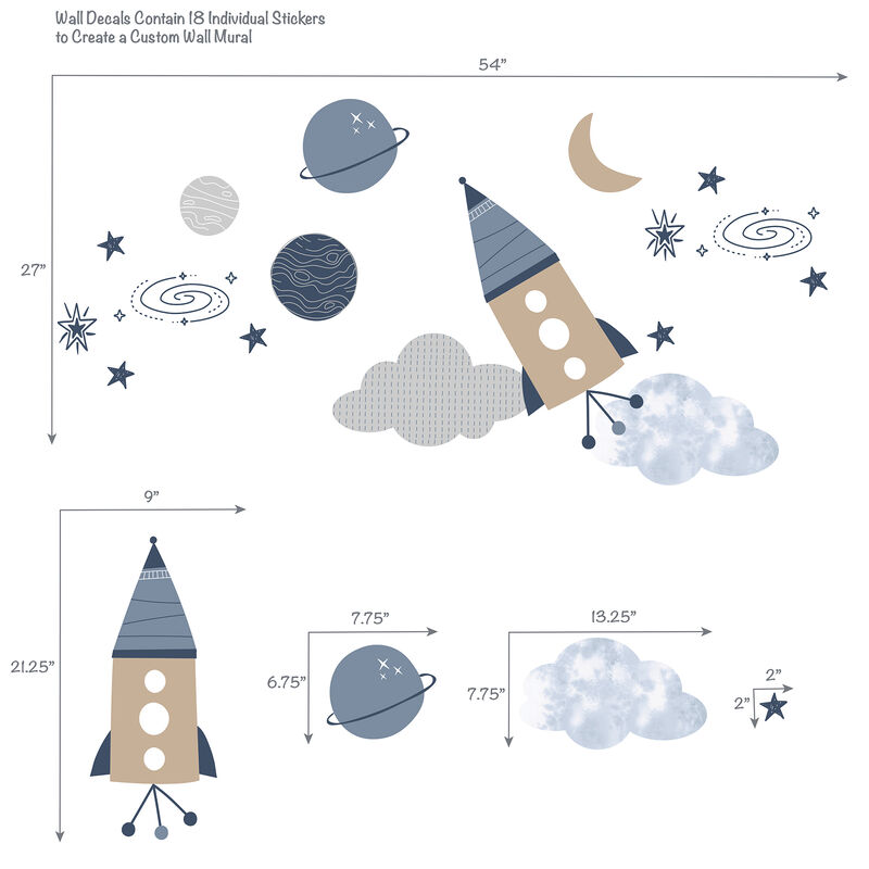 Lambs & Ivy Sky Rocket 5-Piece Blue Galaxy/Space Nursery Baby Crib Bedding Set