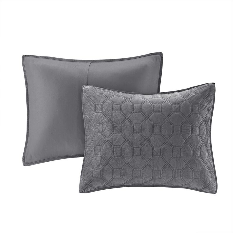 Belen Kox Grey Velvet Quilted Coverlet Set, Belen Kox