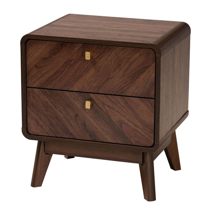 Baxton Studio Markell Mid Century Transitional Walnut Brown Finished Wood 2 Drawer Nightstand