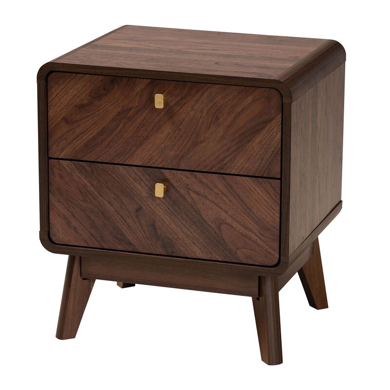 Baxton Studio Markell Mid Century Transitional Walnut Brown Finished Wood 2 Drawer Nightstand