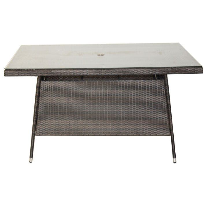 Outdoor Patio Furniture Rectangular Dining Table With Clear Tempered Glass