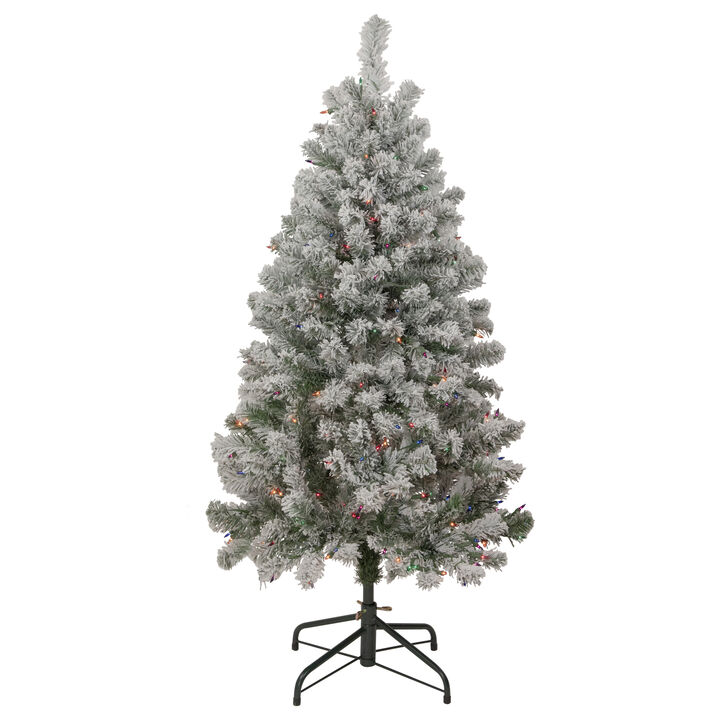 4.5' Pre-Lit Flocked Madison Pine Artificial Christmas Tree  Multi Lights