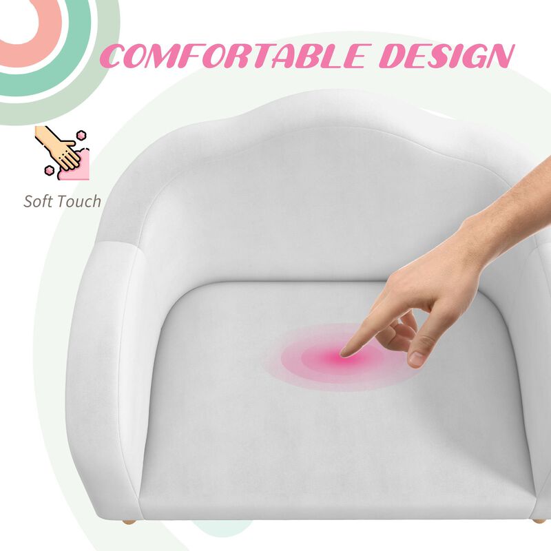 White Kids' Couch: 2-Seater Sofa with Soft Foam & Anti-Tipping Design