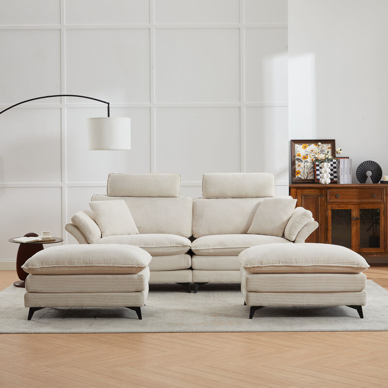 Merax Deep Seat Corduroy Upholstered Sectional Sofa