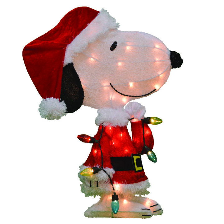 24" Lighted Santa Snoopy with String Lights Outdoor Christmas Yard Decoration