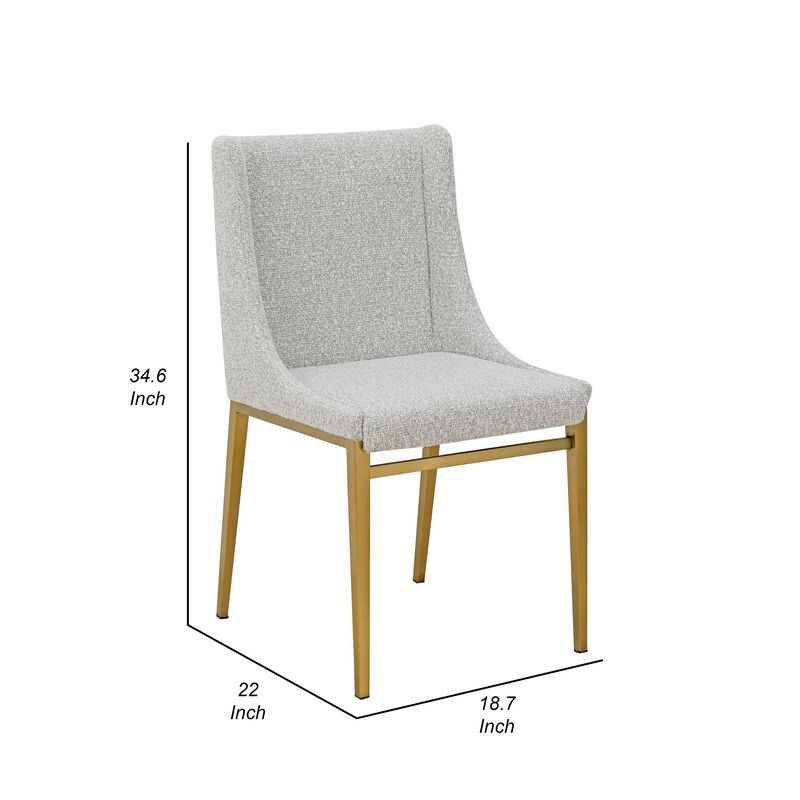 Cid Kinn 19 Inch Dining Chair Set of 2, Light Gray Polyester, Brass Steel - Benzara