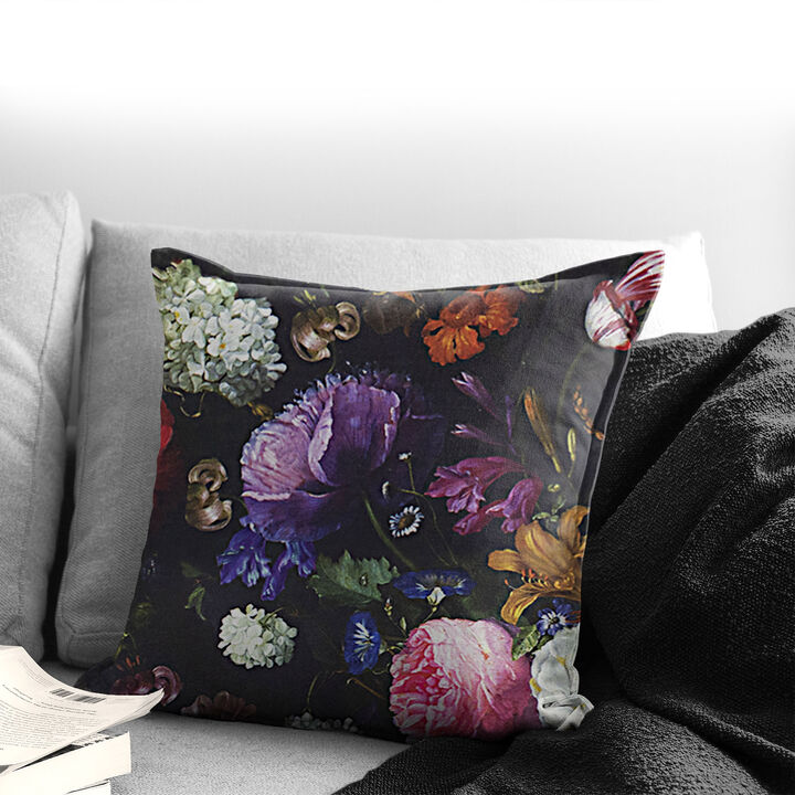 6ix Tailors Fine Linens Crystal's Bouquet Black/Floral Decorative Throw Pillows