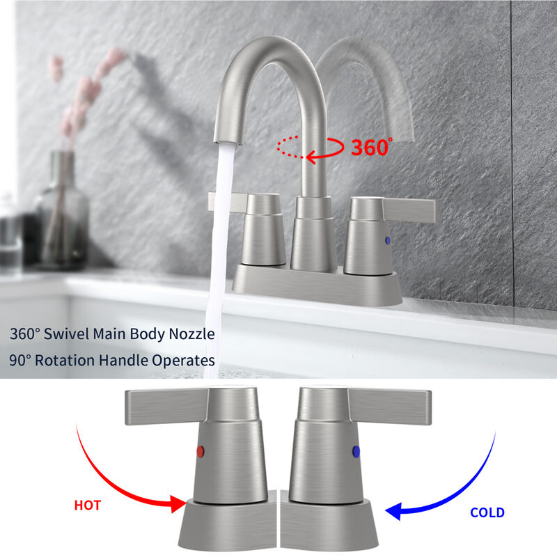 2-Handle Bathroom Faucet with 360° Swivel High Arc Spout for 3-Hole Vanity Sink