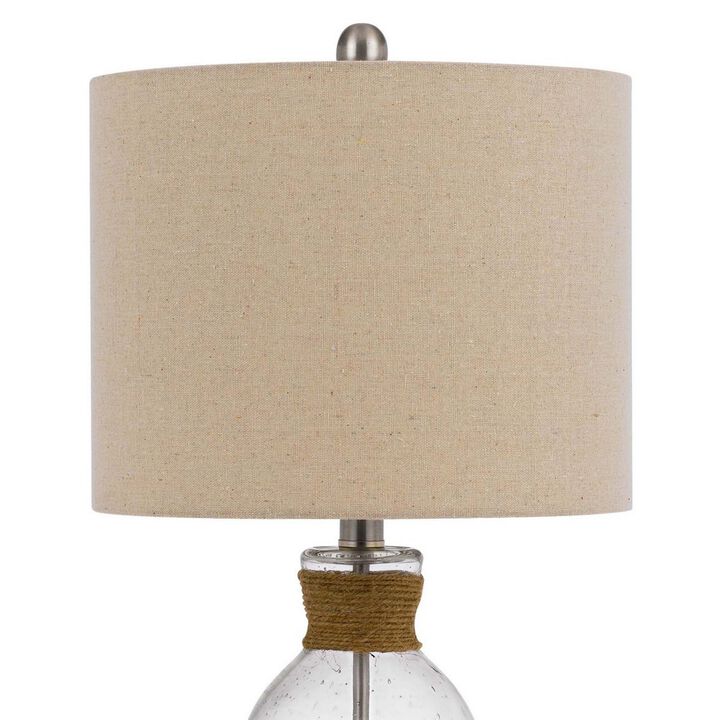 Table Lamp with Bubble Glass Body and Rope Accent, Beige-Benzara