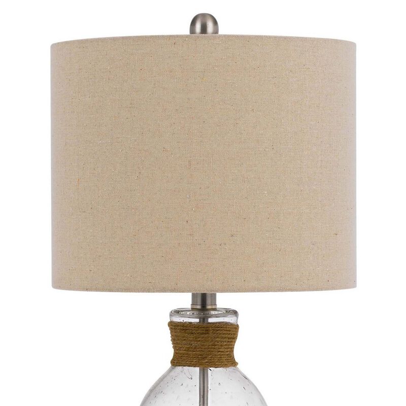 Table Lamp with Bubble Glass Body and Rope Accent, Beige-Benzara