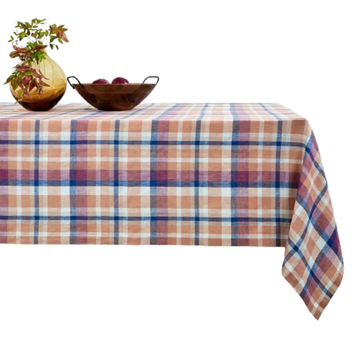 Solino Home 100% Pure Linen Tablecloth | Fall Flavors Madras Plaid